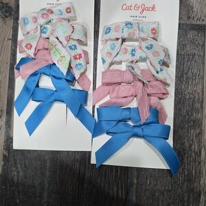 Cat & Jack Floral and Bow Hair Clips - Pink and Blue
